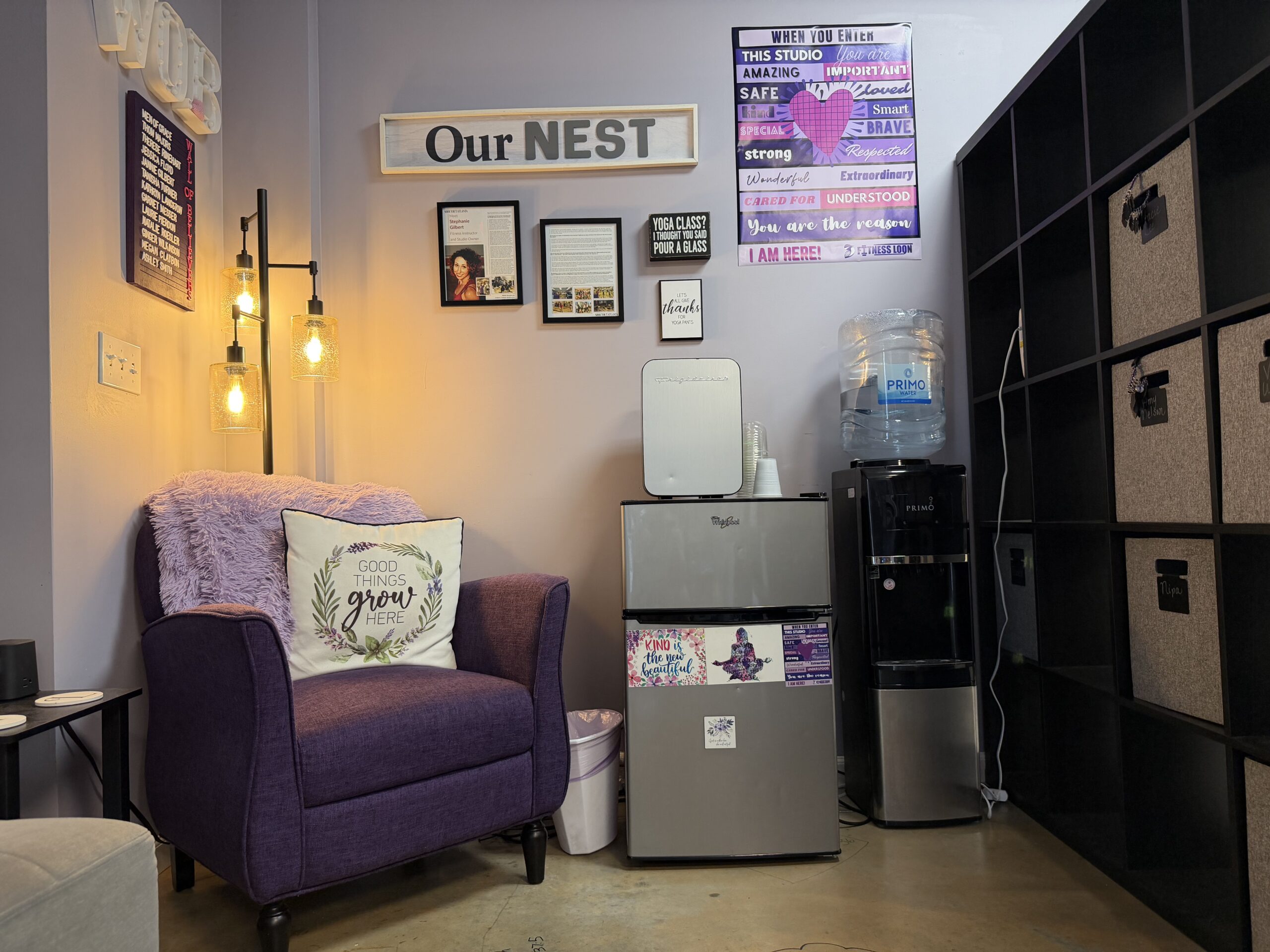 Cozy studio corner with chair and decor
